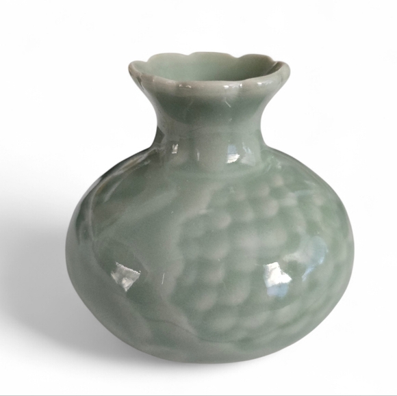 Vintage Other - Vintage Celadon Bud Vase | Sage Green Glaze | Scalloped Rim | Minimalist Decor